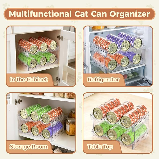 2 Layers Transparent Cat Food Can Organizer Can Hold 36 (3oz) Cans | Acrylic Cat Food Storage, Mold-Resistant, Non-slip Design, Heavy-Duty Storage for Countertop Kitchen Cabinet Pantry Shelf