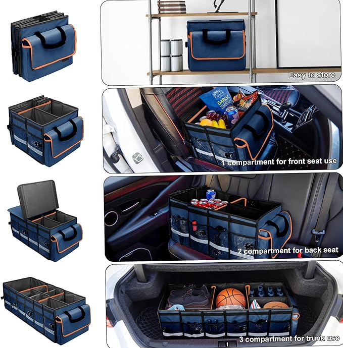 GDNasist Car Trunk Organizer and Storage with Removable Leakproof Cooler Bag, 6 Removable Dividers for Custom Space, Collapsible Trunk Storage with Non Slip Bottom, Foldable Cover for SUV, Jeep, MPVs | Collapsible Trunk Organizers with Lid & Removable ...