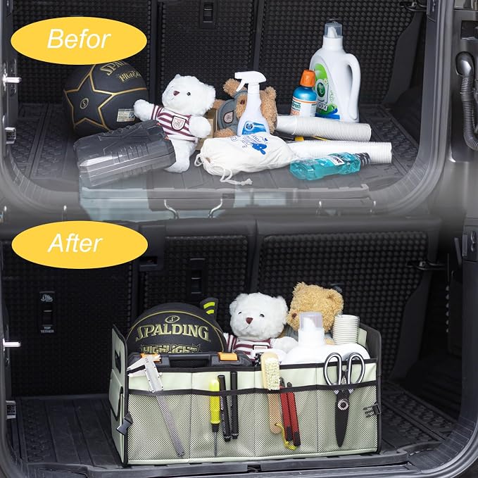 Car Trunk Organizer, Collapsible Car Organizers and Storage Light Green | Sturdy, Large Capacity, Clean Decor, Multi Compartment Container Box, Adjustable Car Accessories for SUV Sedan Truck
