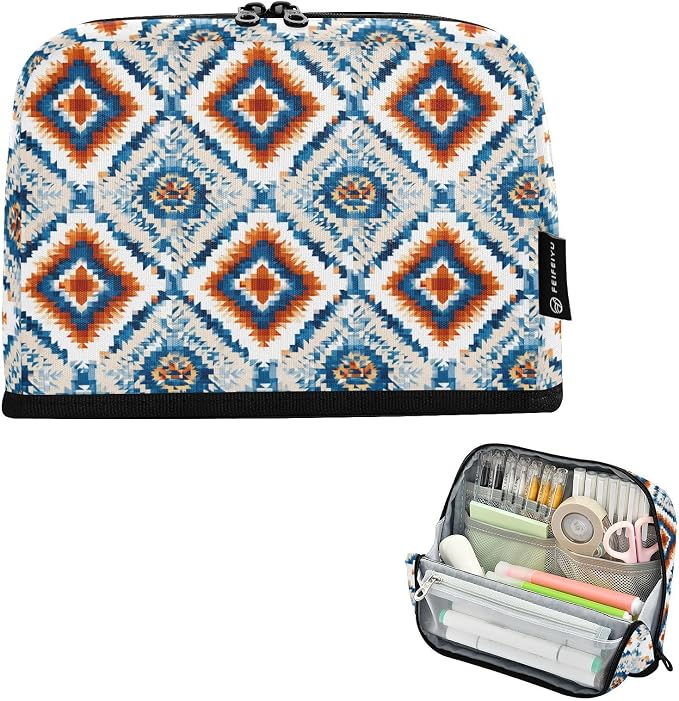 Aslsiy Large Capacity Pencil Case Native American Style (1) Pencil Pouch for Boys Girls Portable Pen Bag Organizer Standing Makeup Bag for School Office Supplies