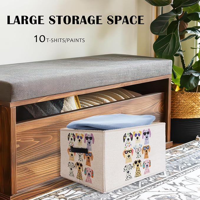 Dog Storage Basket Bins With Handles, Cute Colorful Dog Foldable Organizer Basket Toybox for Girls Kids Room Nursery Bedroom Bathroom Clothes Toys Books, Dogs Lover Gifts