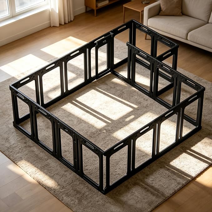 Clear Acrylic Indoor Dog Playpen, 30" H, 1 Door & 1 Side Panel, Black