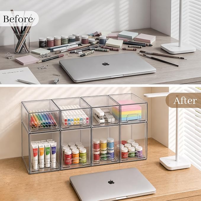 Clear Stackable Storage Drawers, Baby Bottle Organizer, Easily-Access Makeup Organizer, Durable Containers for Bathroom Countertop, Pantry and Medicine Cabinet Organizer