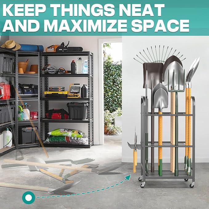 EVERHANGER Garden Tool Organizer and Storage, Yard Tool Stand | Garage Tool Rack Organization for Indoor/Outdoor Use