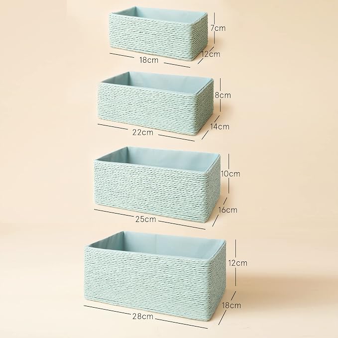 LA JOLIE MUSE Bathroom Basket Organizers, Paper Rope Storage, Green 4 Pack