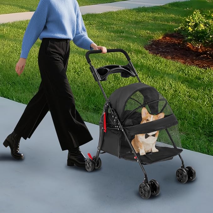 Foldable Pet Cart for Small to Medium Dogs & Cats, 10-40lbs Capacity Lightweight Travel Pet Stroller (Black)