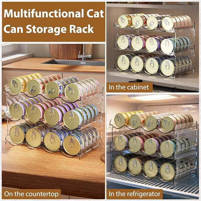 Flenpptly Cat Food Can Organizer, 2-Tier Cat Food Organizer | Transparent Can Organizer for Pantry, Canned Food Organizer Holds 40 (3oz) Cans, Pantry Can Organizer (2-Tier 4-Can)