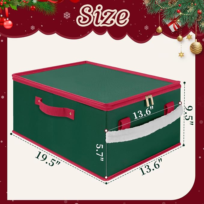 Christmas Ornament Storage Box with Adjustable Dividers Zippered Top Stores up to 72 Holiday Ornaments (3 Inch) Xmas Ball Decorations Organizer Storage Container Bin