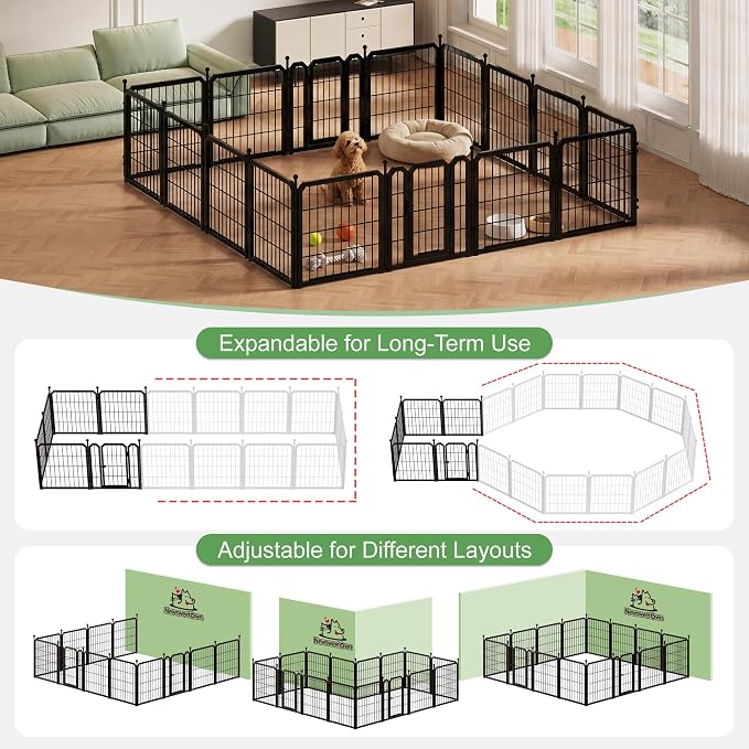 Indoor Dog Playpen, 24 Inch Metal Puppy Playpen, 8 Panels | Carrying Straps, Portable Pet Fence for Yard, Camping, Travel, Sturdy and Safe, Adjustable, Rust-Resistant, Impact-Resistant