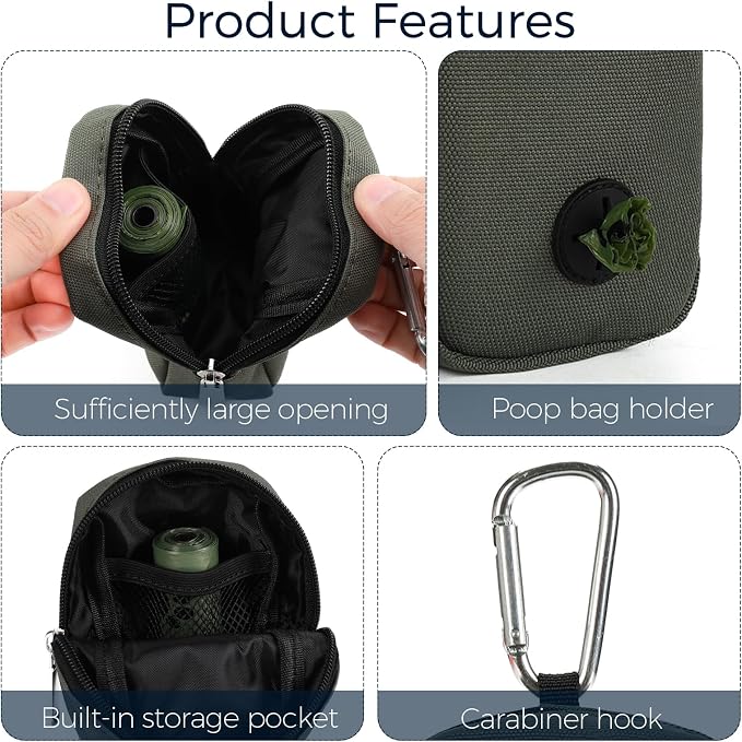 Dog Treat Pouch for Training, Portable Dog Walking Bag Built in Poop Dispenser, Pocket Sized Pet Pouches, Doggie Puppy Snack Rewards Bag,Treat Carrier Holder with Clip (Army Green)