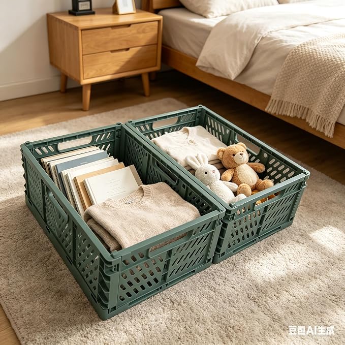 Tobeso-Nuoze 2 Pack Pastel Plastic Storage Baskets-20L Space-Saving Bins | Plastic Collapsible Storage Crates Foldable Plastic Crates for Storage Collapsible Crates for Organizing (Dark Blue)