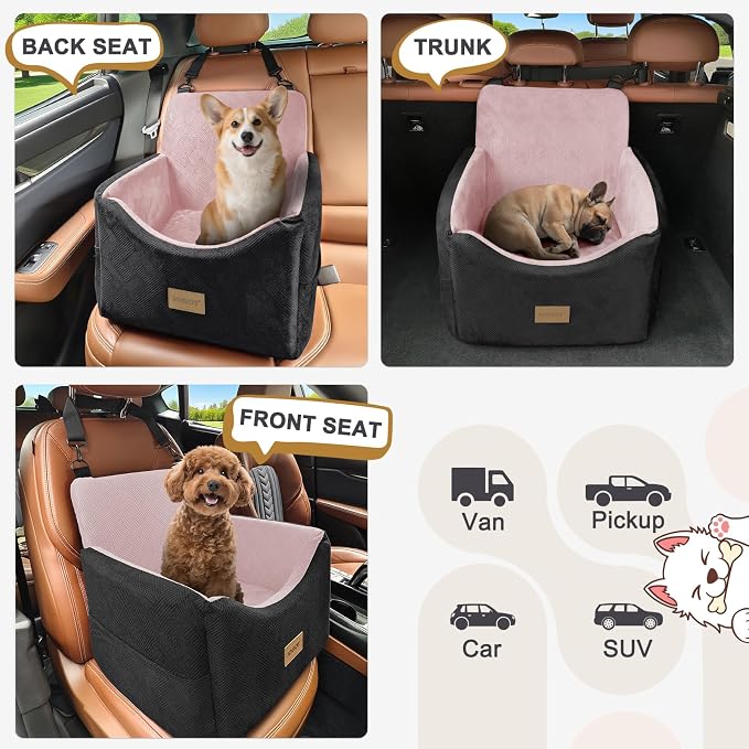 JOEJOY Dog Car Seats for Small Medium Dogs Under 35lbs, Dog Booster Seat with Detachable Washable Cover and Cushion, Memory Foam Pet Car Seat with Safety Belt and Storage Pockets (BP)
