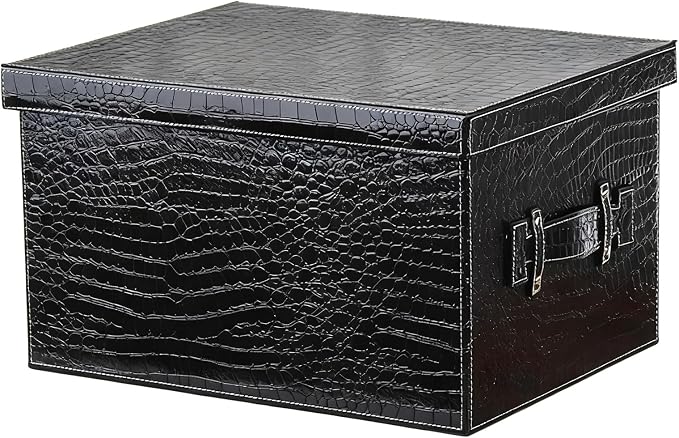 Premium Leather Storage box With lid Reinforced Handle Stackable Multi Purpose Organizer for Home Office Garage Camping Dorm pet Supplies Outdoor Storage Cabinet(Obsidian black,30cm/12in)