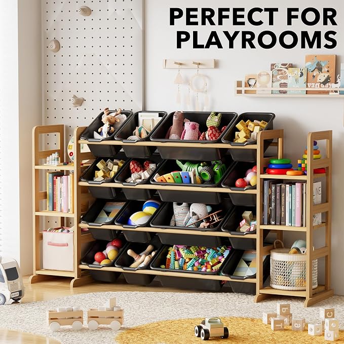 SpaceAid Toy Storage Organizer with 6 Shelves and 16 Bins, Toy Organizers Storage Bookshelf, Kids Bin Shelf Toys Box Bookcase for Bedroom Playroom Organization Room Decor, True Black