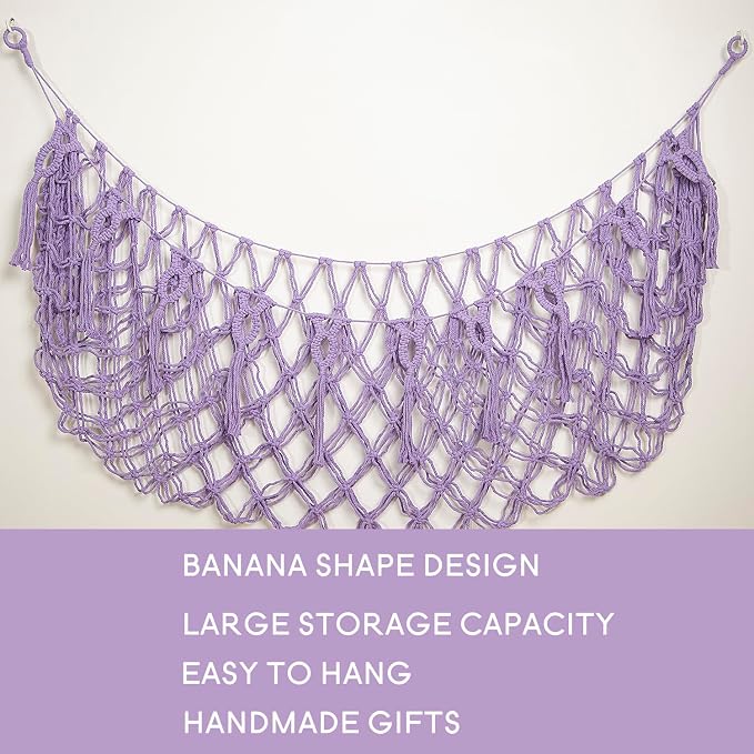 Stuffed Animal Net or Hammock -Wall Mounted-Handmade Macrame Toy Hammock Organizer Stuffed Animal Display Plush Toys Holder Boho Decor for Nursery Playroom Purple
