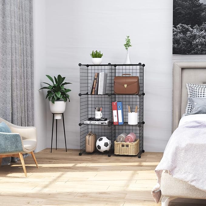 C&AHOME Wire Cube Storage, 6 - Cube Organizer Metal C Grids, Storage, Black | Modular Shelves Units, Storage Bins Shelving, Closet Organizer, Ideal for Home, Office, Living Room