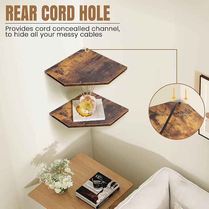 Fun Memories Corner Shelf Wall Mount, Floating Corner Shelves, Set of 2 Corner Wall Shelf Organizer, Rustic Wood Wall Storage Display Shelves for Living Room Bedroom Bathroom Kitchen, Rustic Brown | Organizer