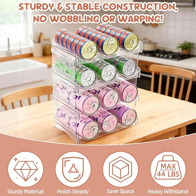 FHTONGE 4-Tier Heavy-Duty Transparent Cat Can Organizer for Multiple Sizes | Wet Cat Food Storage Rack for Pantry Kitchen Cabinet Rridge, Pet Canned Goods Dispenser Shelf Dog Tins Holder Container