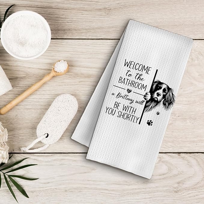 Funny Brittany Bathroom Hand Towels, Brittany Gifts for Women Men, Dog Lover Gifts Decorative Hand Towels for Bathroom Washroom Toilet Restroom, 16x24 Inches