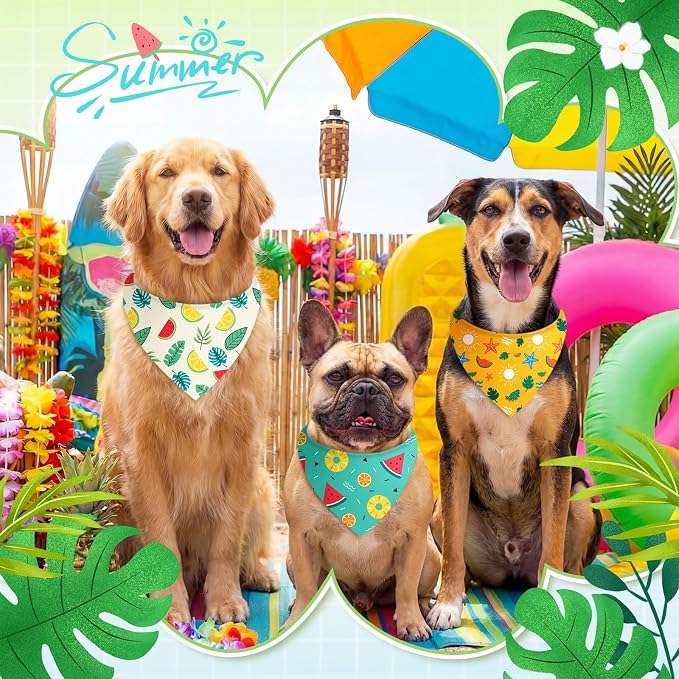 Abbylike 50 Pcs Summer Hawaiian Dog Bandanas Bulk, Tropical Fruits