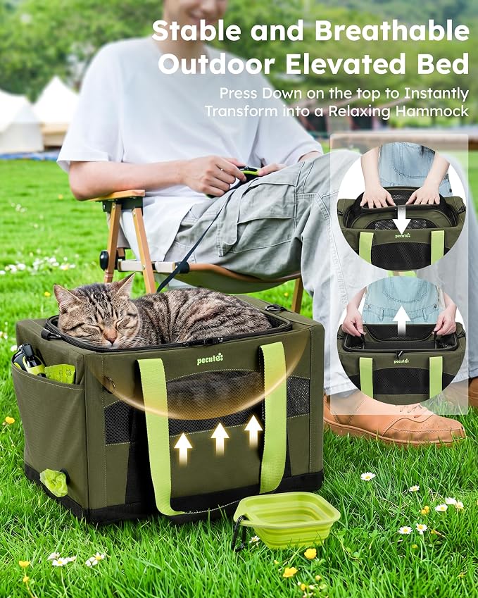 Pecute Cat Carrier,Top Expandable Dog Crate for Travel, Green