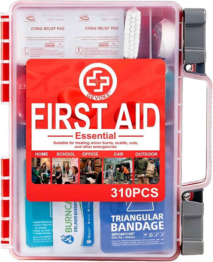 Gevoke Professional First Aid Kit, 310 Piece HardCase, Easy to Organize | Durable & Portable Case, Complete Medical Kit for Home, Car, Camping, Travel, Hiking, Truck, Office, Sports, Outdoor