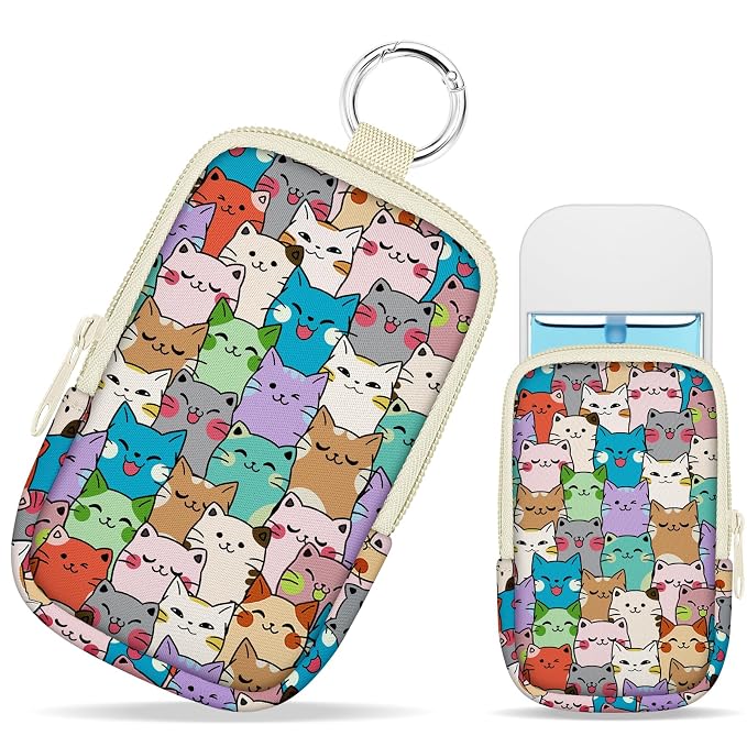 Hand Sanitizer Holder, Pet Cat Spray Case Zippered Pouch | Keychain, Travel Size, Cute Fashion Accessory with Snap Hook, for Glow Mist and Power Mist 1FL OZ, Mini Small Pocket Clip on