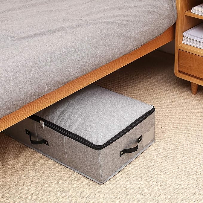 AMJ Under Bed Clothes Organizer Large Storage Bins with Durable Fabric, 4 Reinforced Handle, for Clothing, Shoes, Blankets, Sweaters, Toys, Dark Grey, 2 Pack