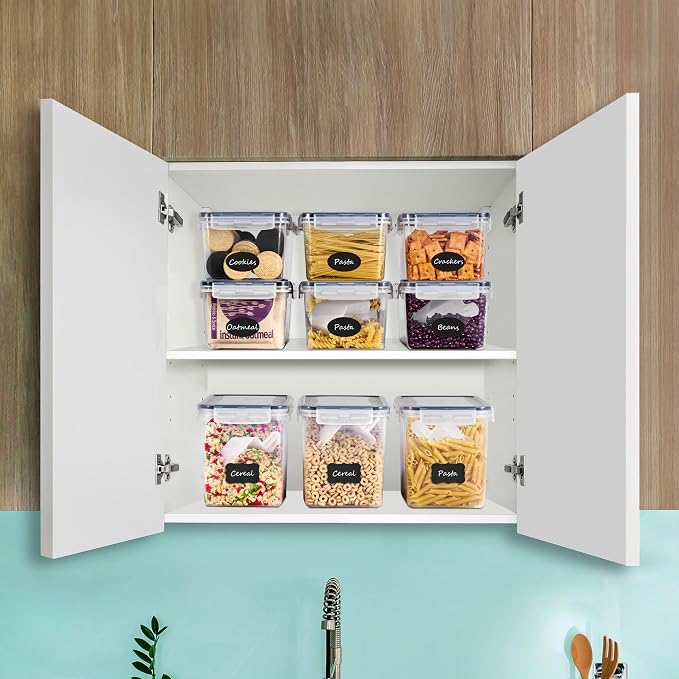 Sorbus Airtight Food Storage Containers, Plastic Pantry Bins (4 Pack) | Four-way snap lids keep cereal, pasta, flour, nuts and candy fresh; stackable construction fits cabinets and counters.