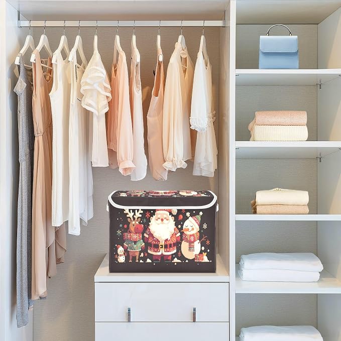 Christmas Baskets Collapsible Storage Bins with Lids, Santa Claus Deer Christmas Storage Boxes Clothes Baskets for Organizing