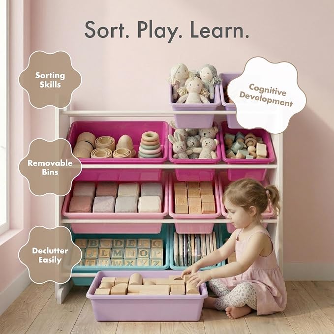 Humble Crew Kids Toy Organizer with 12 Bins, 4 Tier Storage for Playroom