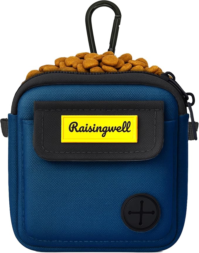 Raisingwell Dog Treat Pouch for Pet Walking and Training with Clicker, Poop Bags and Three Bags Design Small Fanny Zipper Pack Holder for Puppy Snack Dispenser Kit for Leash and Outdoor Use (Blue)