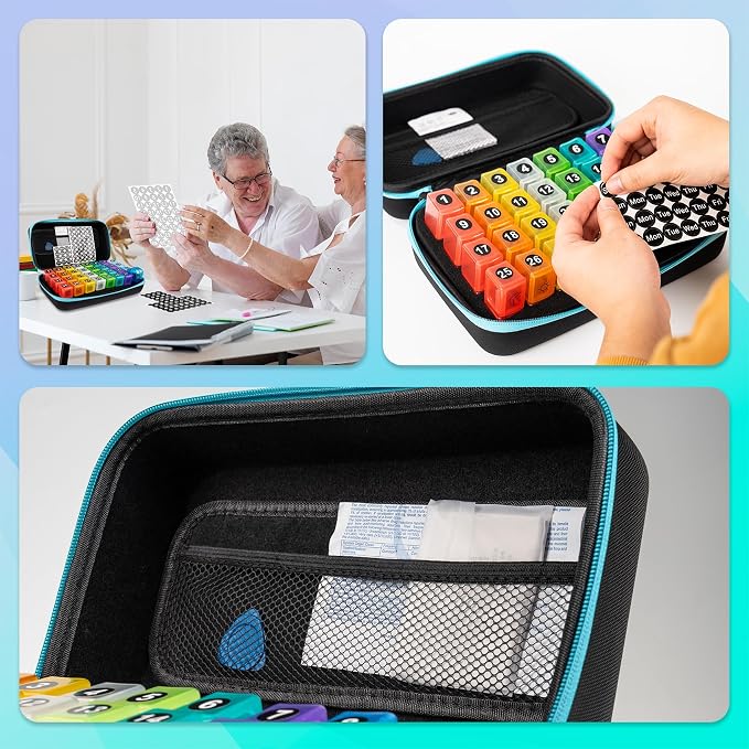 Monthly Pill Organizer, Medicine Organizer Box with Portable Hard Shell and Pill Cutter, 31 Day Pill Holder with Weekly Pill Bag (Blue, 2 Times a Day)