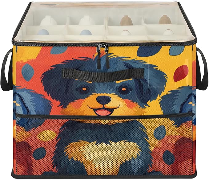 TropicalLife Lovely Dog Shoe Organizer for Closet | Foldable Shoe Storage Box Bin 16-32 Pair Shoe Storage for Sneakers, Boots & Heels with Adjustable Dividers, Clear Cover