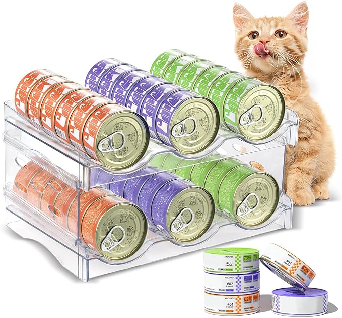 2 Layers Transparent Cat Food Can Organizer Can Hold 36 (3oz) Cans | Acrylic Cat Food Storage, Mold-Resistant, Non-slip Design, Heavy-Duty Storage for Countertop Kitchen Cabinet Pantry Shelf