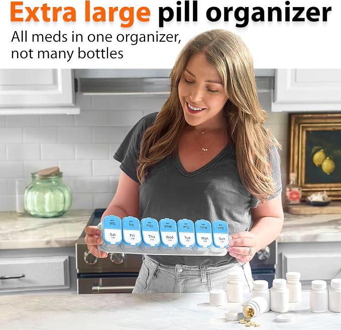 Extra Large Pill Organizer – Weekly Pill Box 7 Day AM PM for Big Vitamins & Supplements, Large Capacity Medication Dispenser with 7 Detachable Compartments, XL Pill Organizer 2 Times a Day