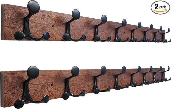 SKOLOO 43-Inch Wood Coat Rack Wall Mount with 8 Triple Hooks - Ideal for Family Entrances, Classrooms, and Pet Supplies Storage - Perfect Coat Hooks for Wall,Mahogany (Sapele), Pack of 2