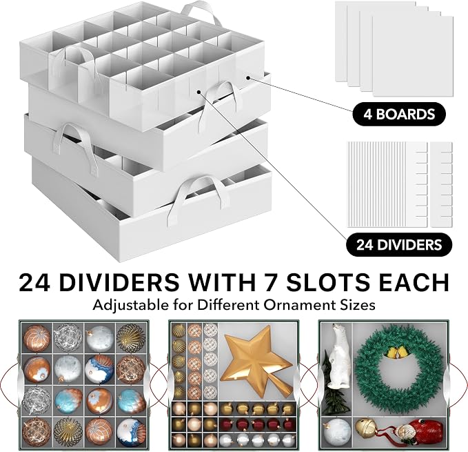 Simple Houseware 64 Christmas Ornament Storage Box with Adjustable Dividers | Heavy-Duty