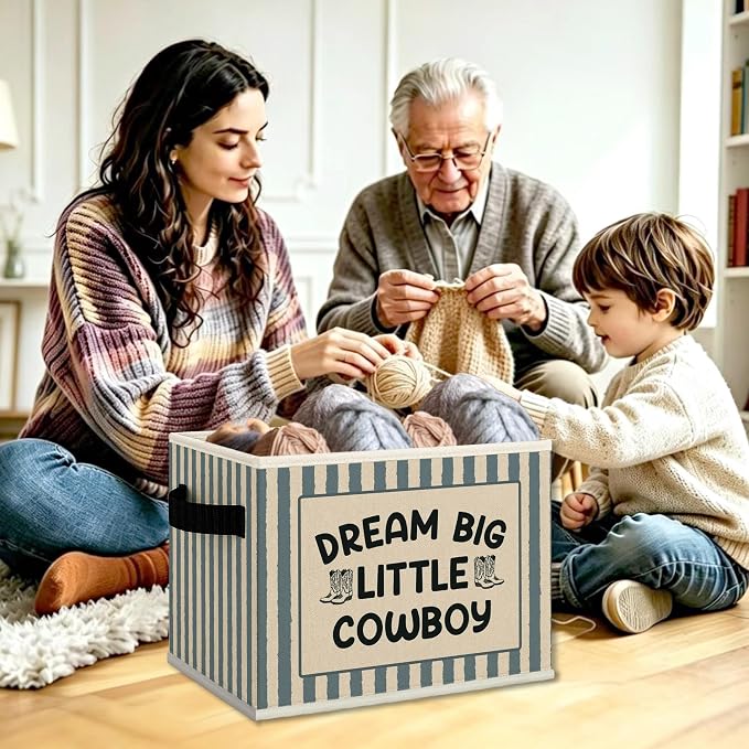 Western Cowboy Nursery Cube Storage Bins with Handles, Dream Big Little Cowboy Boys Collapsible Fabric Storage Basket Boxes Books Clothes Organizer for Kids Boy Nursery Bedroom Bathroom