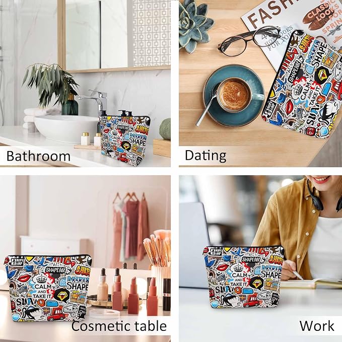Women Cosmetic Bag Graffiti, Rainbow Graffiti Social Media Signs Cute Makeup Bag For Purse Cosmetic Travel Bag For Toiletries Makeup Storage Bag Flax Skincare Bag Make Up Pouch Bags