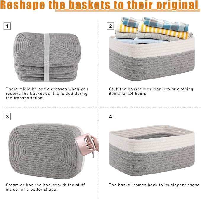 OIAHOMY 4 PACK 12L Storage Baskets for Organizing Storage Bins Grey | Small Bins for Shelves Small Storage Basket Shelf Baskets Organizer Baskets for Gifts Empty Cute Decorative Storage Bins