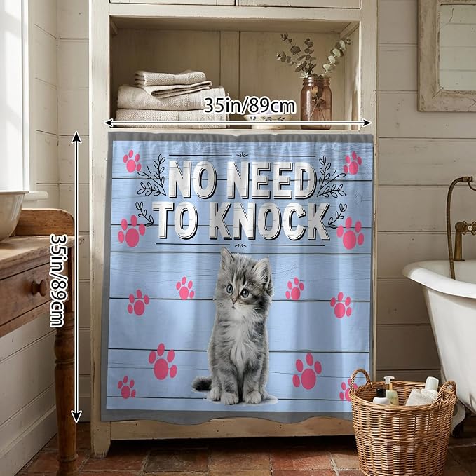 NO Need to Knock Cabinet Dishwasher Hidden Curtains, Privacy Closet Door Curtain, Cat Pet Paw Prints Pet Lover Farmhouse Adhesive Dust Proof Under Sink Skirt for Bathroom Kitchen 35"x35"