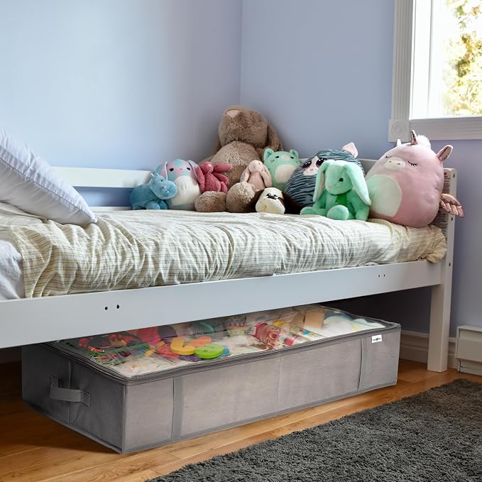 StorageExpert Under Bed Storage Containers, Closet Organizer, Grey, 4 Pack | Under Bed Storage, Foldable Fabric, Large Capacity, Dustproof, Clothes Storage, Blanket Storage, Toy Organizer, Space Saving