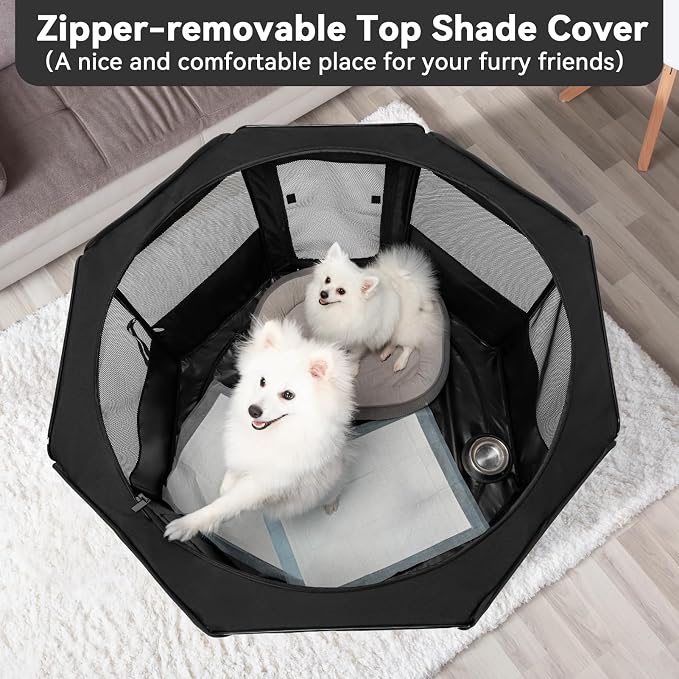 PETSFIT 45.5" Dog Playpen with Dual Zipper Doors –Sturdy Foldable Pet Playpen for Large & Medium Dogs with Removable Mesh Top and Leakproof Bottom