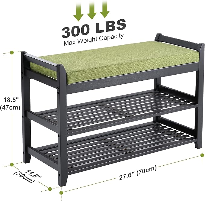 PETKABOO Shoe Rack Bench with Storage 27.6 in, Black Shoe Storage Bench with Cushion for Entryway, Hallway, Bedroom, Living Room