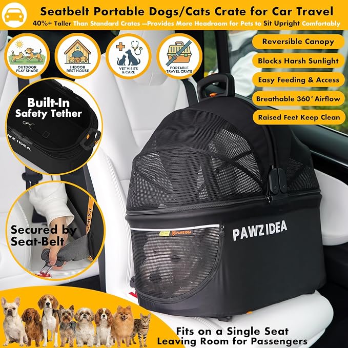 PAWZIDEA Double Pet Stroller with 2 Detachable Carrier, Multifunctional | Portable Travel Crate & Car Seat Combo & TSA-Approved Expandable Carrier, Foldable Jogger Stroller for 2–4 Cats or Small Dogs