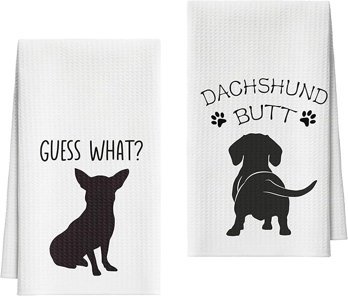 Kitchen Towels Set of 2, Guess What Dachshund Dish Towel for Kitchen Bathroom, Funny Pet Decorative Hand Towels, Fast Drying Tea Towel, Housewarming Gifts for Dog Lovers Dog Mom Women -06