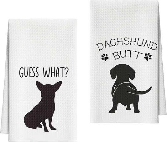 Kitchen Towels Set of 2, Guess What Dachshund Dish Towel for Kitchen Bathroom, Funny Pet Decorative Hand Towels, Fast Drying Tea Towel, Housewarming Gifts for Dog Lovers Dog Mom Women -06