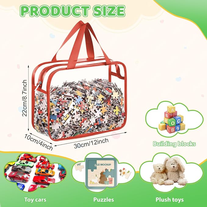 Toy Storage Bags 4 Pack, Clear PVC Toy Organizers, Colorful | Waterproof PVC, Large 30 x 10 x 22 CM Size, Label-Ready, For Toys, Books, Puzzles, Classroom and Travel