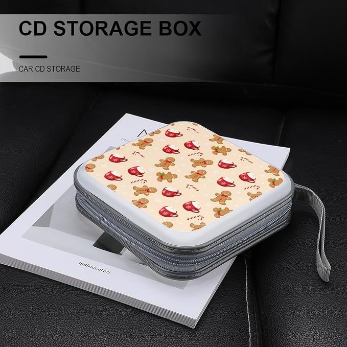 Heavy-Duty DVD Storage Wallet Christmas Gingerbread Man Candy Cane, Holds 40 Discs, Hard Shell Binder with Carry Handle, Portable Organizer for Movies Music